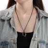 Stainless Steel Irregular Circle Pendant Necklace for Men Women Black Leather Cord Hip Hop Minimalist Jewelry Gift Daily Wear