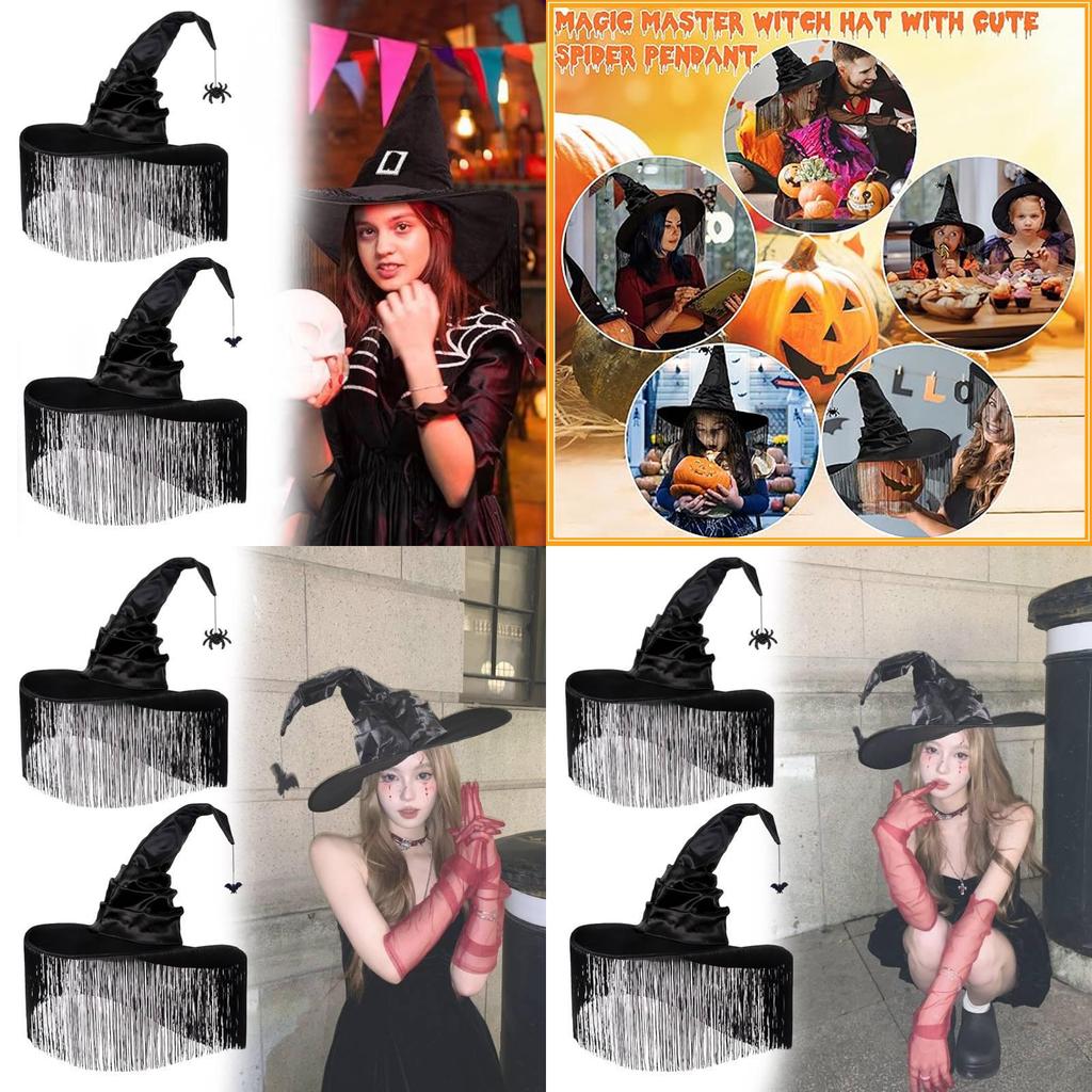 Enchanting Black Ruffled Fringe Hat For Halloween Party Witch Costume Accessory