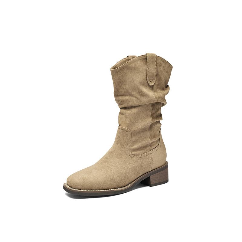 Pile Boots New Autumn and Winter Maillard Western Cowboy Short Boots Medium Tube British Martin Boots
