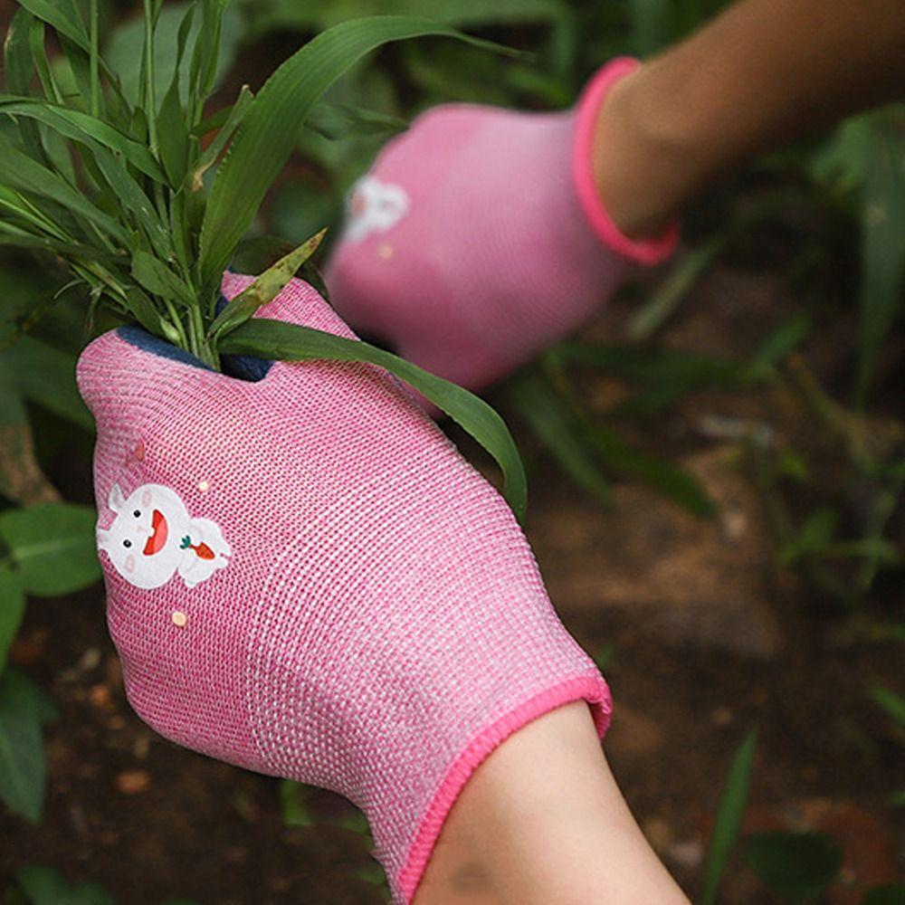 2 Pairs Thickening Kids Work Gloves Cartoon Gardening Gloves  for Student Children