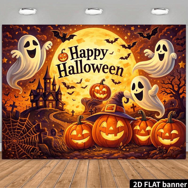 2D planar full moon ghost background fabric. Halloween horror theme, with the slogan "Happy Halloween"zyc