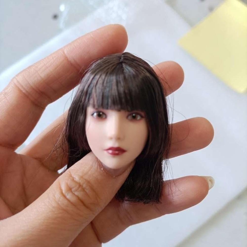 Fremego 1/6 Scale Female Head Sculpt Short Hair Beauty Girl Head Carving for Action Figure Body Collection 12-inch