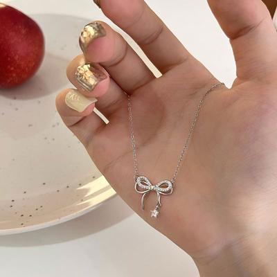 Sweet Butterfly Knot, Star Necklace, Five Point Star Sparkling Diamond, Student Party Friend, Collar Chain Girl