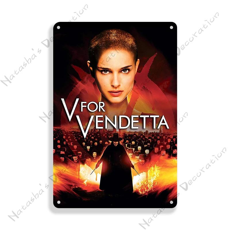 V for Vendetta Classic Movie Decorative Plate Metal Plate Vintage Poster Metal Tin Sign Cafe Garage Wall Decor Metal Plaque