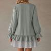 Women's Casual Long Sleeve Dress with Ruffle Hem and Plaid Patchwork - Fall Fashion Dress