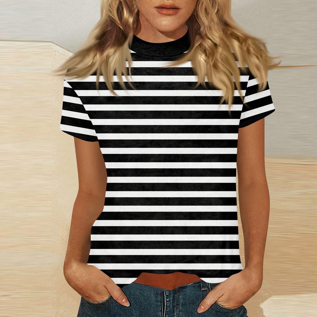 Damen Mock-Neck Kurzarm Print-Top