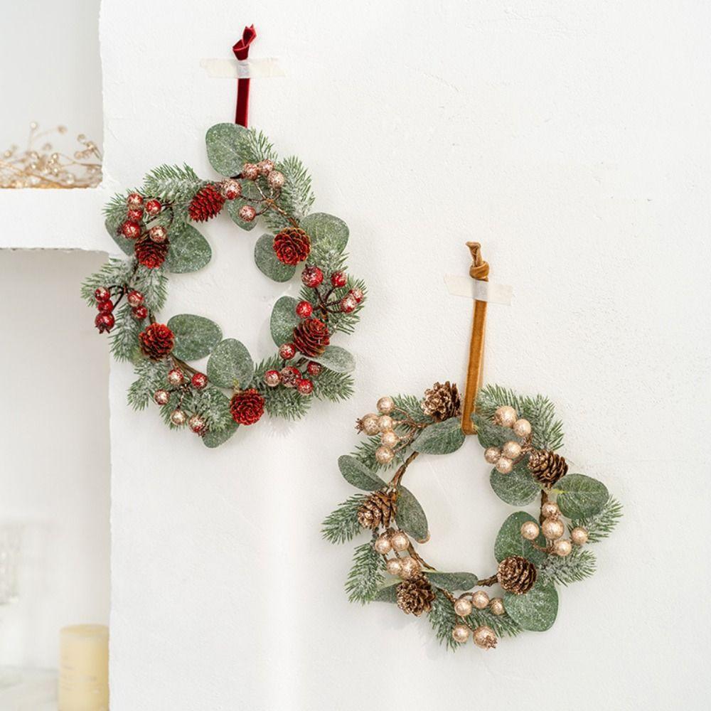 Artificial Flower Candle Rings Pinecone Candlestick Wreath Candle Wreath  Christmas Decor