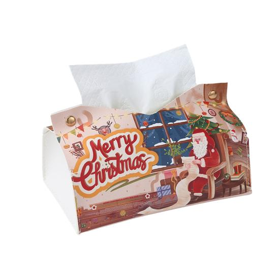 

Foldable Paper Holder Snowman Snowflake Faux Leather Tissue Box Cover Christmas Rectangle Holder Bedroom Office Decoration D