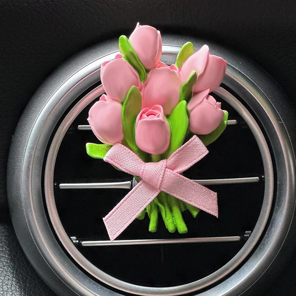 Lovely Tulip Car Perfume Clip Car Air Conditioning Vent Decoration Flower Freshener Cute Tulip Flower Design Non-toxic Fragrance