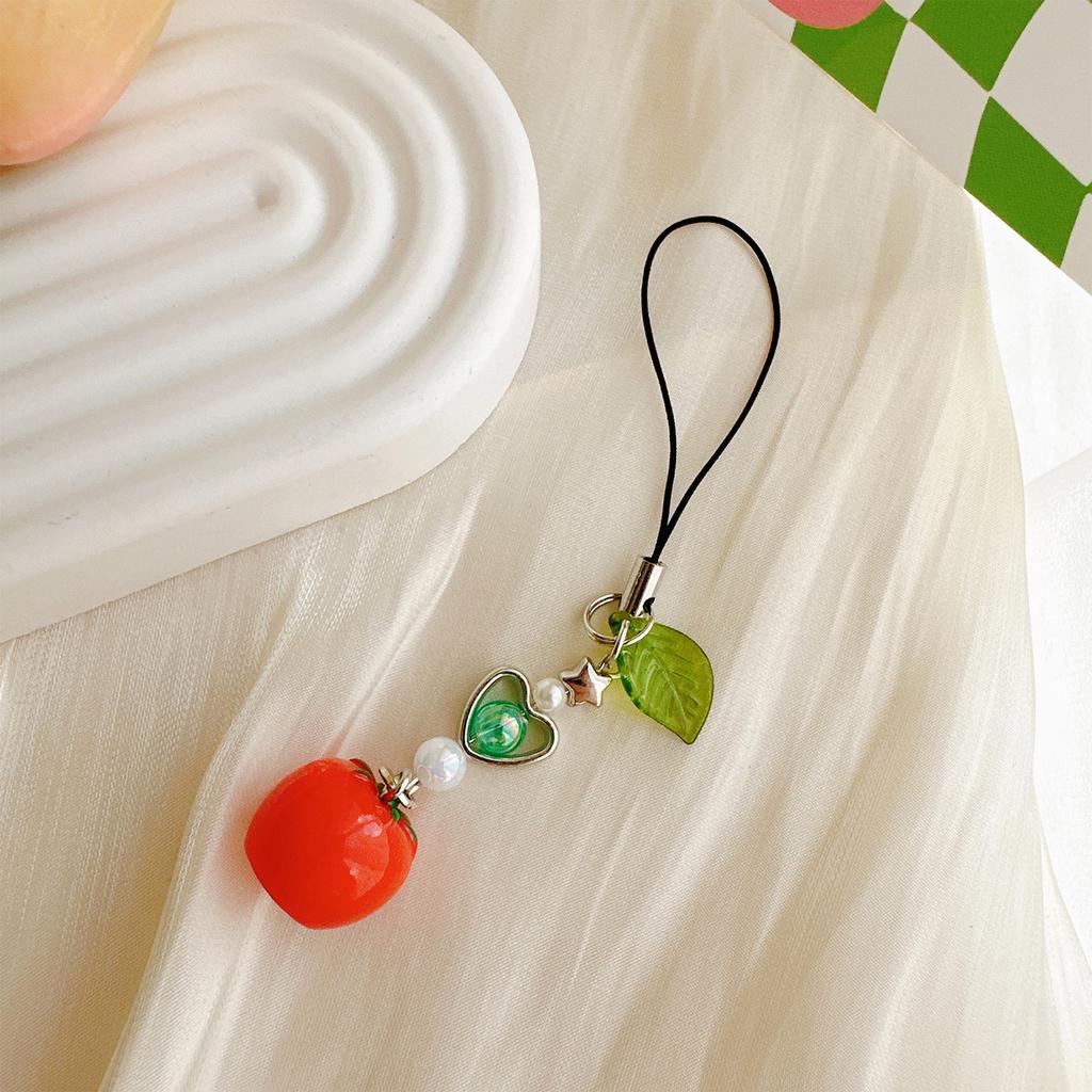 Fashionable Lovely Girl Tomato Leaf Charm Keychain Pendant Sturdy Acrylics Alloy for Fashion Accessory Daily Use