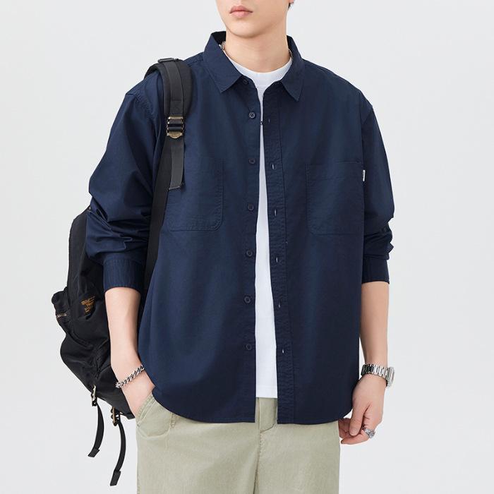 

Японская Простая Крутая Рубашка из Чистого Хлопка Мужская Модная Свободная Повседневная Американская Весенняя Новая Рубашка 3XL