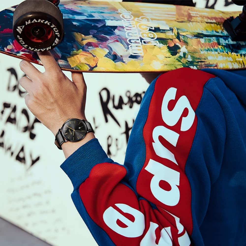 OLEVS Watch Men's Watch Arm Watch Stylish Ultra Thin Leather Strap Quartz Analog Date Display Lachic watch for men