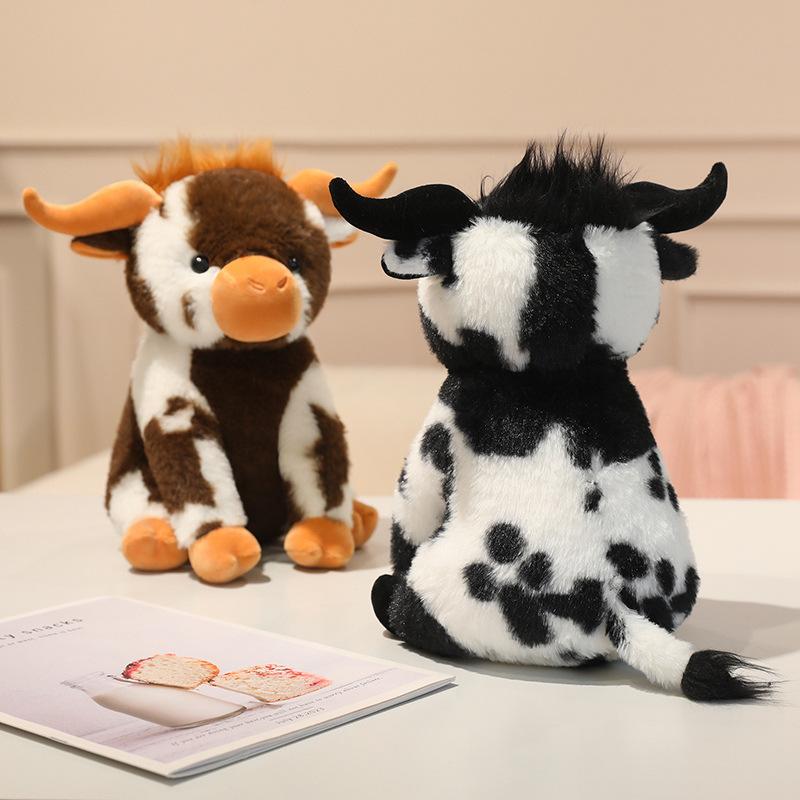 Simulated Sitting Cow Plush Toy, Black and White Cow Doll, Wild Forest Animal Children's Doll