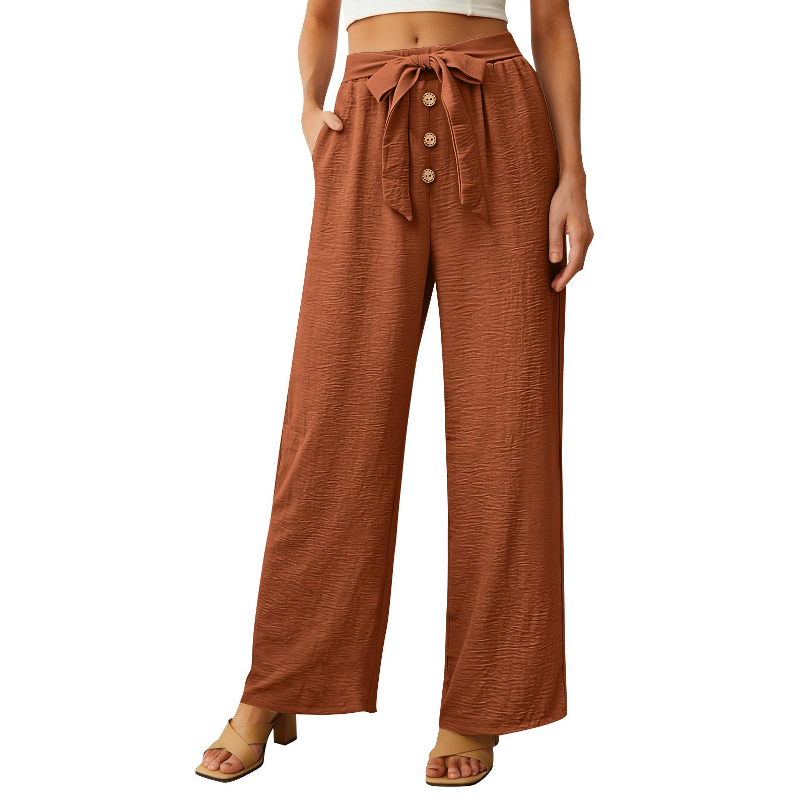 

Women s Loose-fitting Wide-leg Pants, Casual Loose-fitting Pants, High-elastic Waistband, Long Pants With Pockets XL помаранчевий