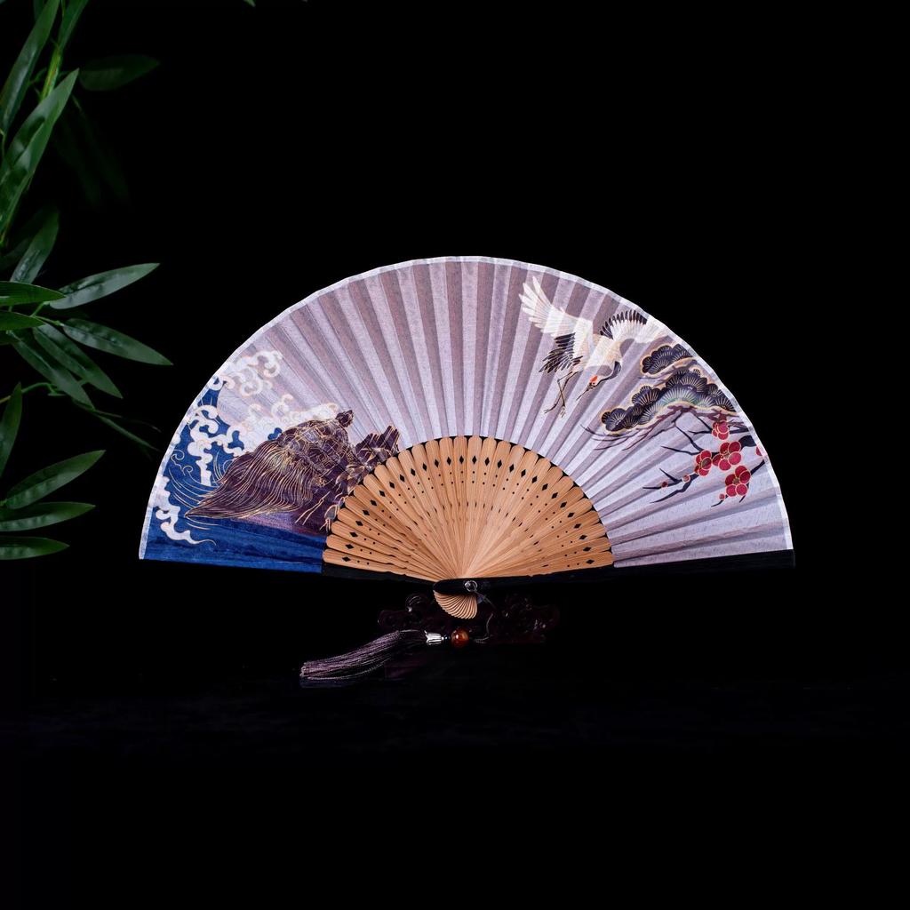 Japanese Folding Fan Handmade Decorative Kanagawa Wave Foldable Fan Handheld Vintage Hand Fans For Women Portable Folding F