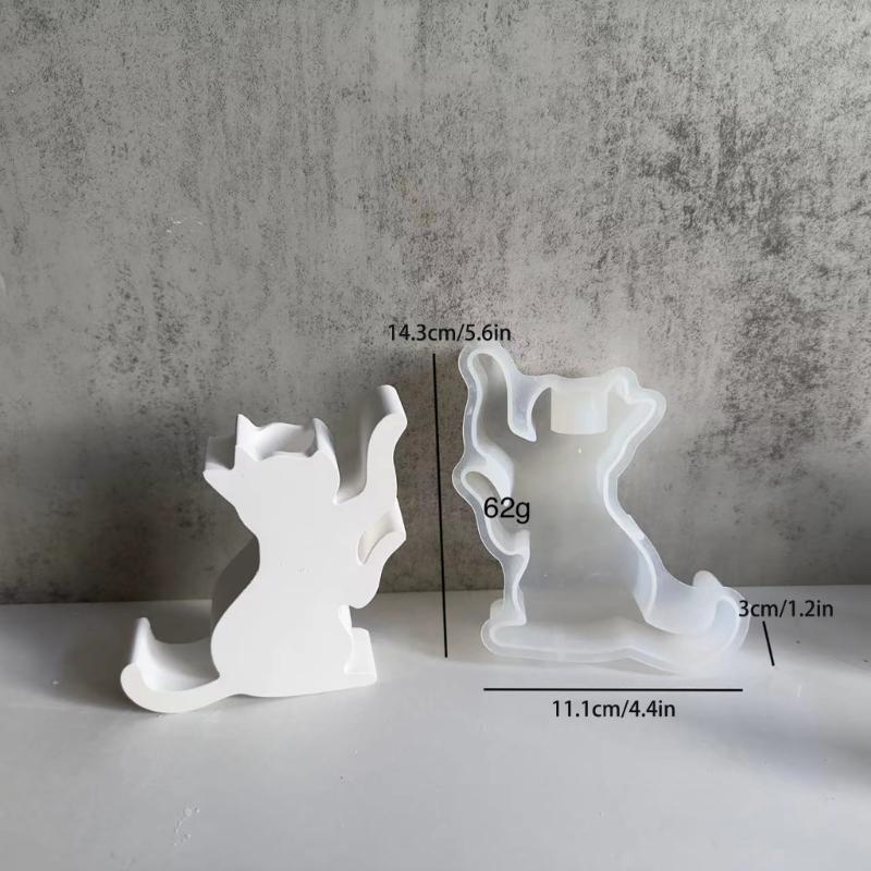 Customized Cat Candle Holder Silicone Mold Resin Decorative Candlestick Mold for Unique Resin Art Soaps and Chocolates