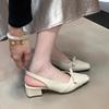 French Square Head Bow Thick Heel Bag Head Sandals Women's Outer Wear Summer 2025 New Light Mouth Empty Single Shoes