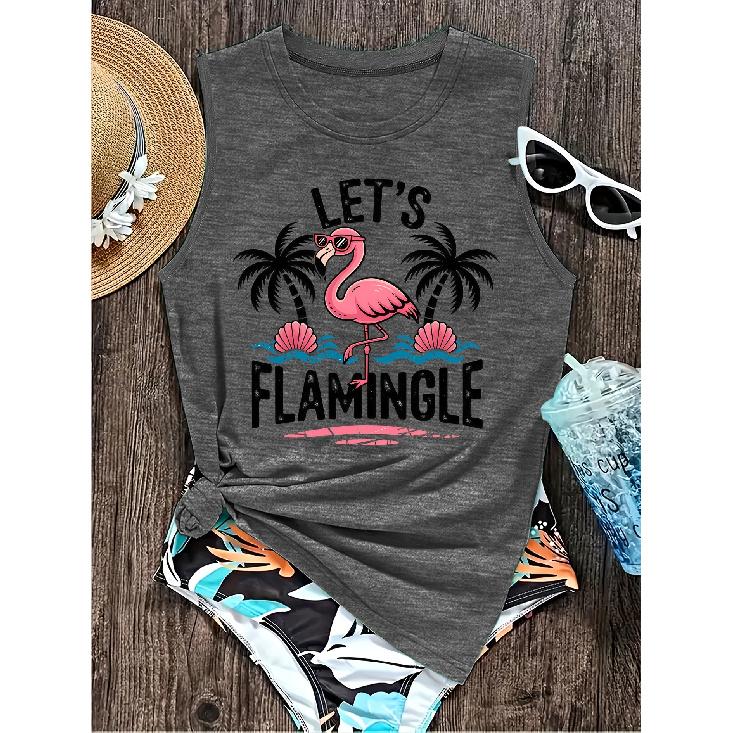 Elegant Vest for Women “Let s Flamingle” Flamingo print casual loose summer vest Fashionable and elegant tops for commuting, vacation, and S