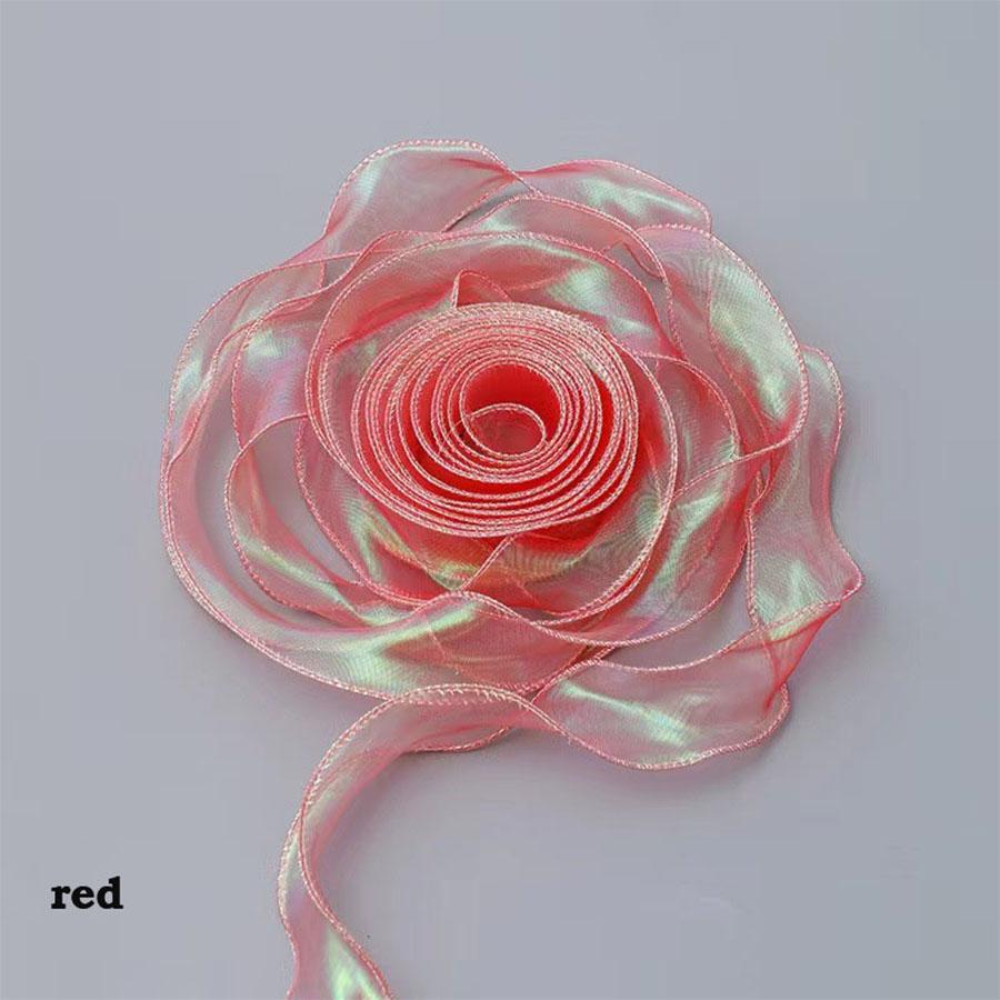 40mm 10 Yards Fishtail Organzaband Reflekterande Iridescent Vågig Kantband för Presentinslagning DIY Rosett Bukett Voileband
