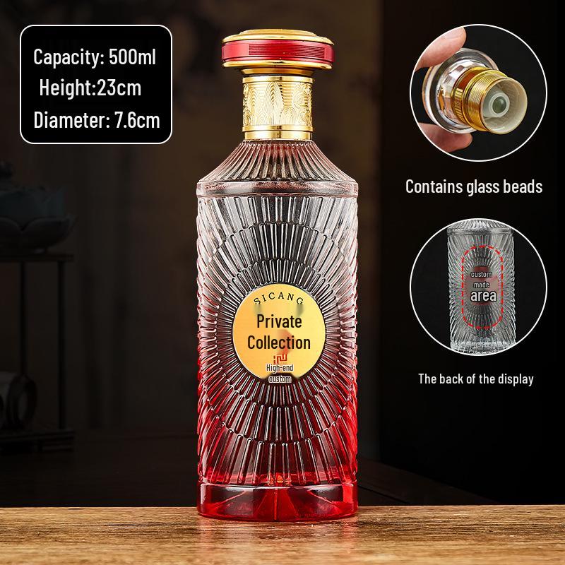 Gradient Baijiu Glass Bottle: 500ml Leak-Proof, Sealed Collectible Wine Container with Gift Box Packaging (Empty).