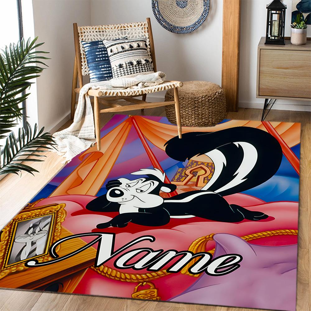 Looney Farm Animal Friends Customize Your Name Floor Rug Office Rug Suitable for Balcony Entryway Dormitory Foyer Anti-slip Rug Anime Office Decor