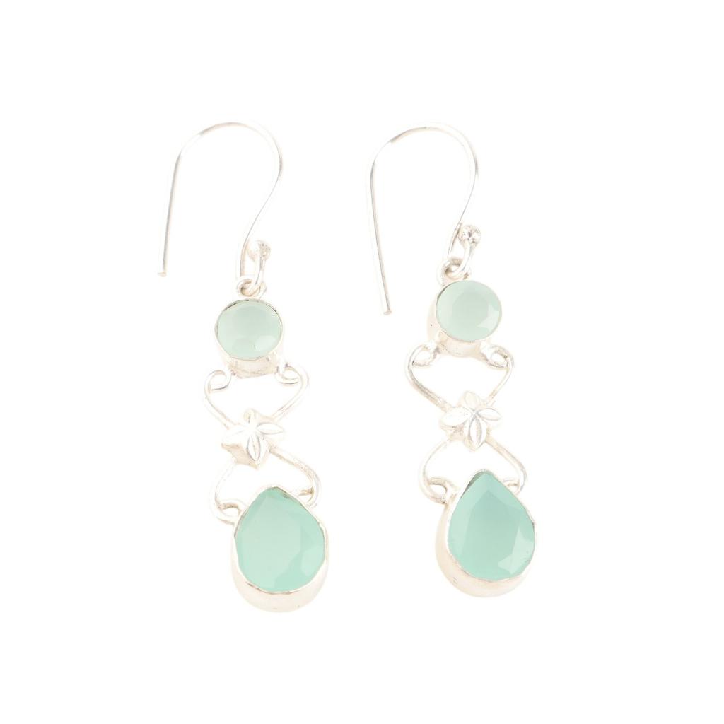 Natural Aqua Chalcedony Gemstone 925 Stamped Silver Jewelry Handmade Earrings 2" EE-156-14