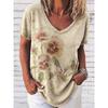 Women's Pansy Floral Print V Neck T-Shirt, Short Sleeve Casual Vintage Tops, Daily Wear for Spring & Summer