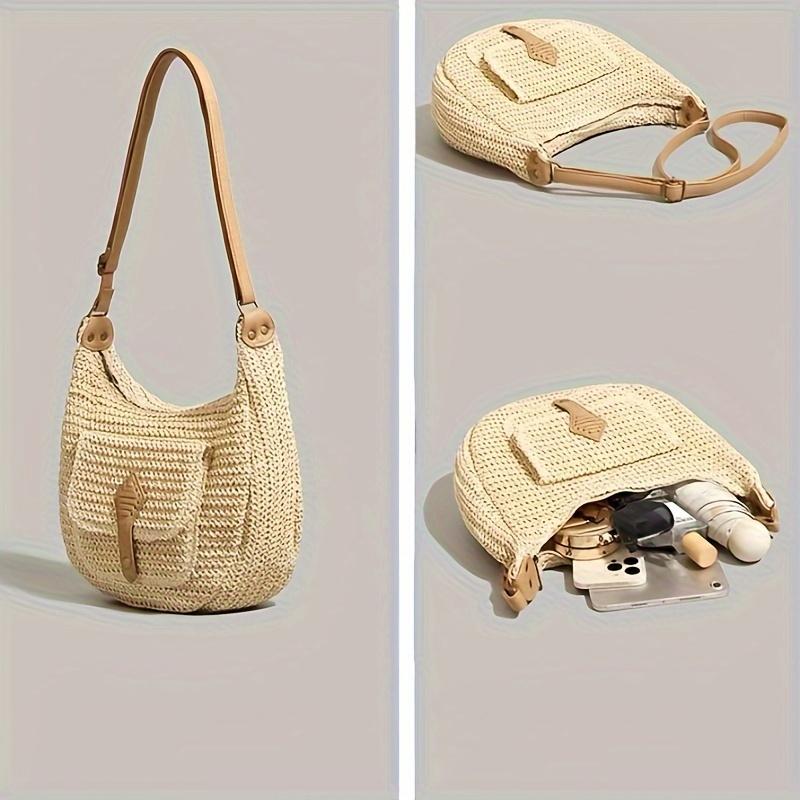 Women's Fashi Large Capacity Woven Straw Crossbody Bag, Saddle Dumpling Shape Hobo Satchel, Ideal for Vacati Travel Shopping