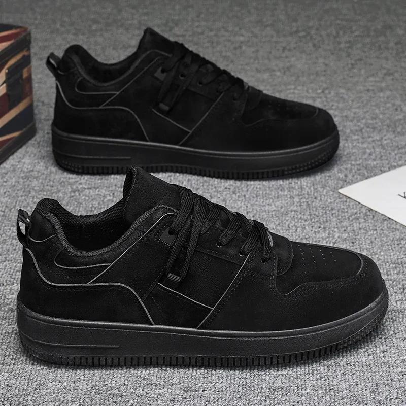 Yellow Leisure Running Sneakers Men Outdoor Leather Shoes Flat Classic Black Sports Shoes Lace Up Skateboard Board Shoe Walking