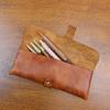 Korean Style Vintage Vegetable Tanned Leather Long Wallet Pencil Case Large Capacity Multi-Purpose Stationery Eyeglass Holder