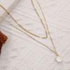 Fashion Jewelry Necklace Stainless Steel Double Layer 18k Gold Plated White Round Shell Women's Pendant Necklace Gift