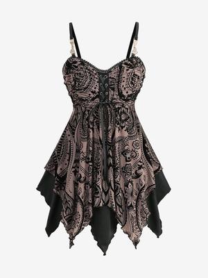 Rosegal Plus Size Camisole-Oberteil mit Blumenmuster und beflocktem Netzstoff und Schnürung
