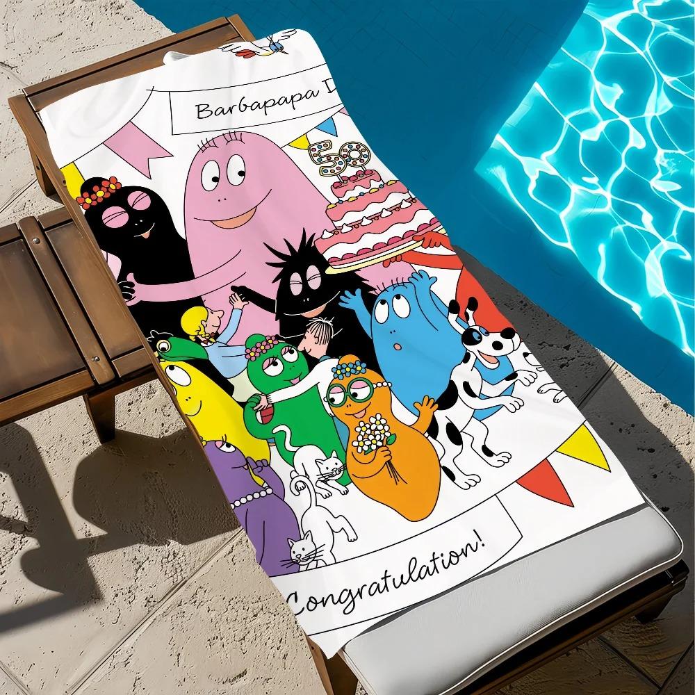 3D Cartoon BB-Barbapapas Beach Towel, Quick-Dry Lightweight Microfiber Sports Bath Towel, Summer Gift for Boys and Girls