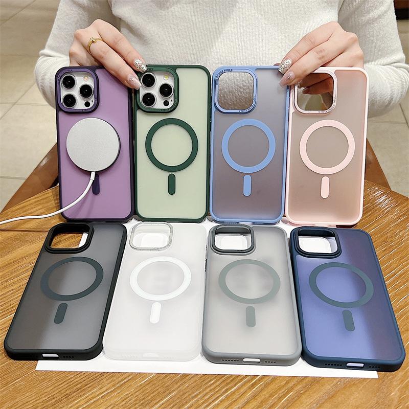 Hardware Lens Is Suitable for Apple 15 Mobile Phone Case, Skin Sense Magnetic Attraction iPhone14 Advanced Sense 13promax Hard Case Tide