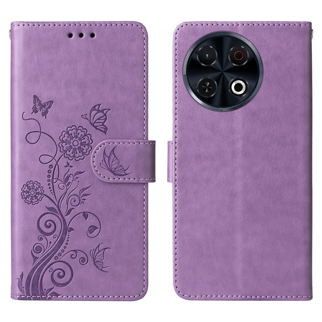 For TECNO Spark 30 Pro 4G Leather Case Butterfly Floral Imprint Wallet Stand Cover