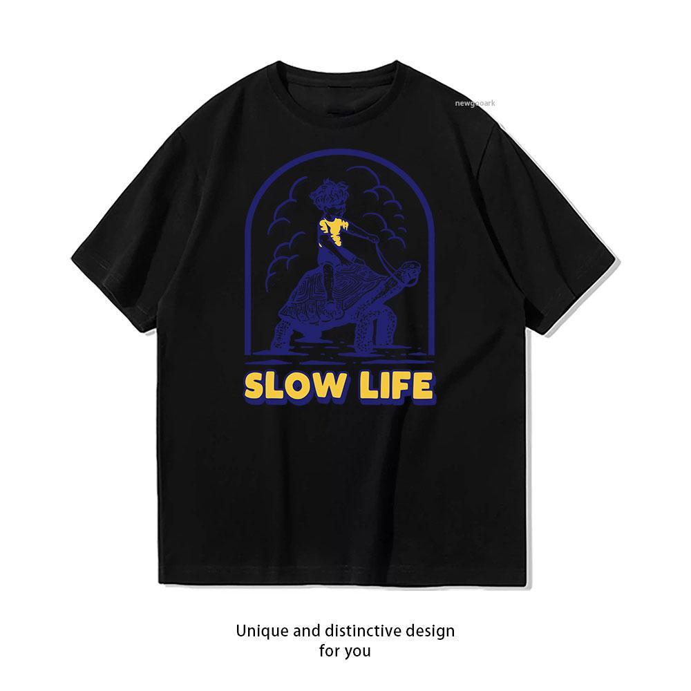

Slow Life cotton T shirt Unisex Adult couple streetwealtops tee Short sleev Casual 4XL