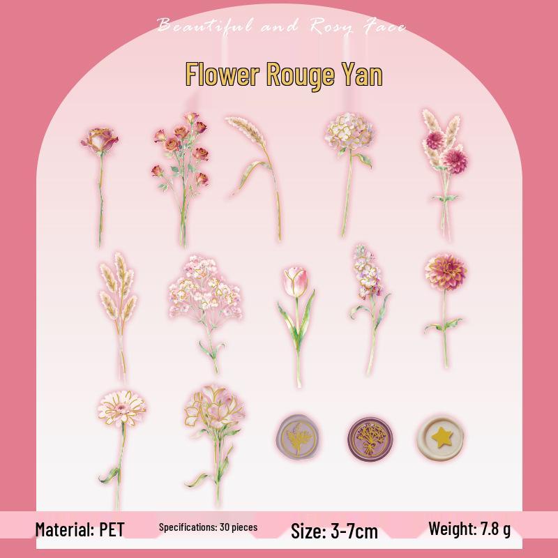 Yuxian Floral Hot Stamping Sticker Set: Creative Flower Simulation for Journals, DIY Bookmarks, and Decorative Seals