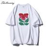 Shellsuning Beautiful Flowers Printed T-shirt for Women Summer Oversized Casual O-neck Simple All-match Girl Tees Basic Harajuku Couple Tops
