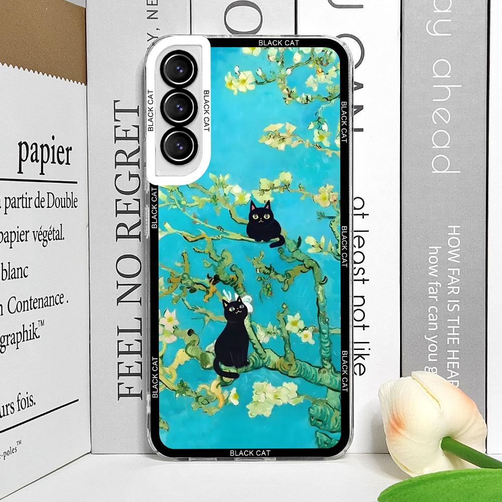 

Retro Oil Painting Van-Gogh Flower Art Cat Phone Case for Samsung Galaxy S25 S24 S23 Ultra S22 Plus S21 FE 5G Clear Cover Fundas Samsung S22 Plus