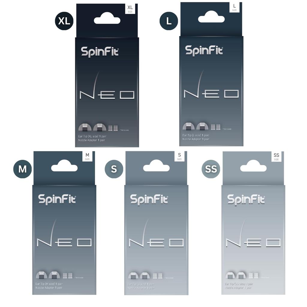 SpinFit NEO Earbuds for Wired Earphones, Premium Silicone Eartips (1 Pair with Nozzle Adapter / 1 Pair of Small Size Earbuds)