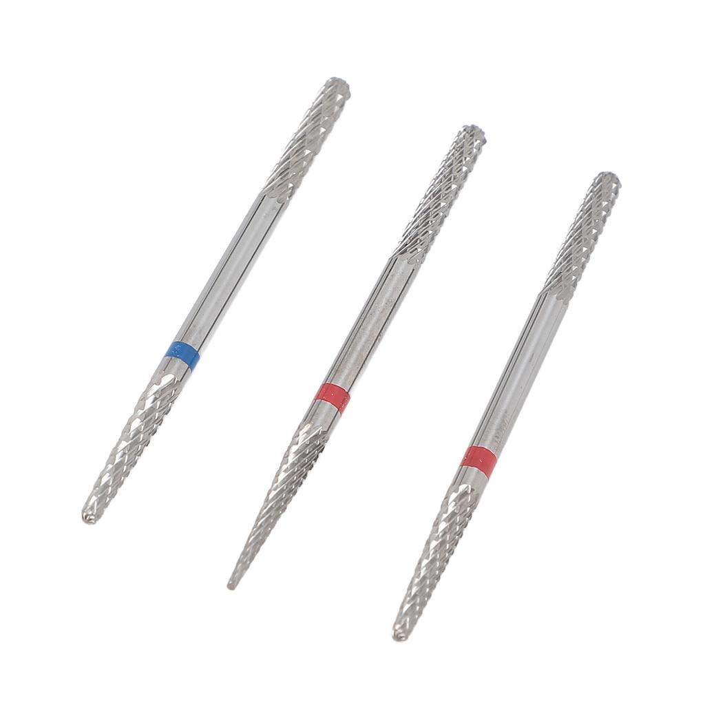 3pcs Nail Tungsten Steel Drill Bits Set Manicure Grinding Heads 2 in 1 Dual Head Nail Drill Bits for