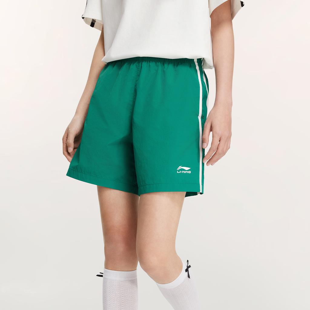 Li Ning Sports Lifestyle Series Casual Comfortable Versatile Sports Shorts Women Shorts Stone-Green AKSV600-3