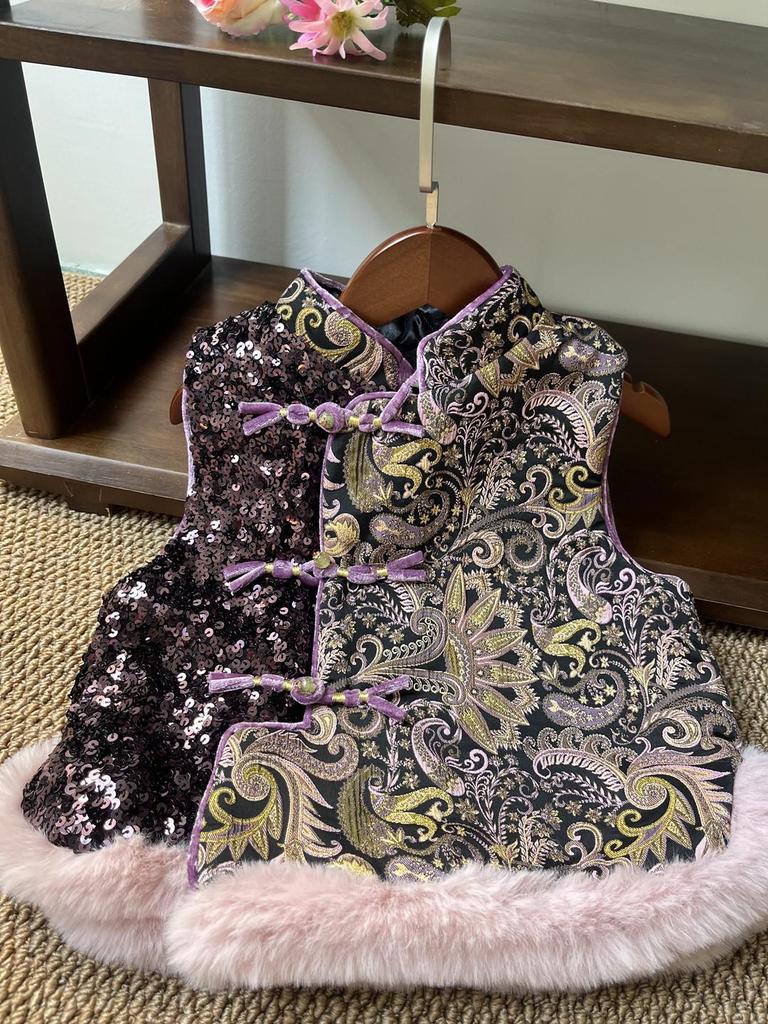 Traditioneller Chinesischer Tang-Anzug Weste für Mädchen - Herbst/Winter Hanfu, Ärmellos, Gefüttert, Stehkragen, Formelle Kleidung für den ersten Geburtstag eines Babys