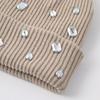 Solid Color Beanie Hat Rhinestone-embellished Skull Cap Fashionable Pullover Knit Cap  Autumn