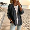 Talos Women's Button Front Faux Denim Jacket, V Neck Long Sleeve Casual Coat, Vintage Loose Fit Imitation Jeans Cardigan