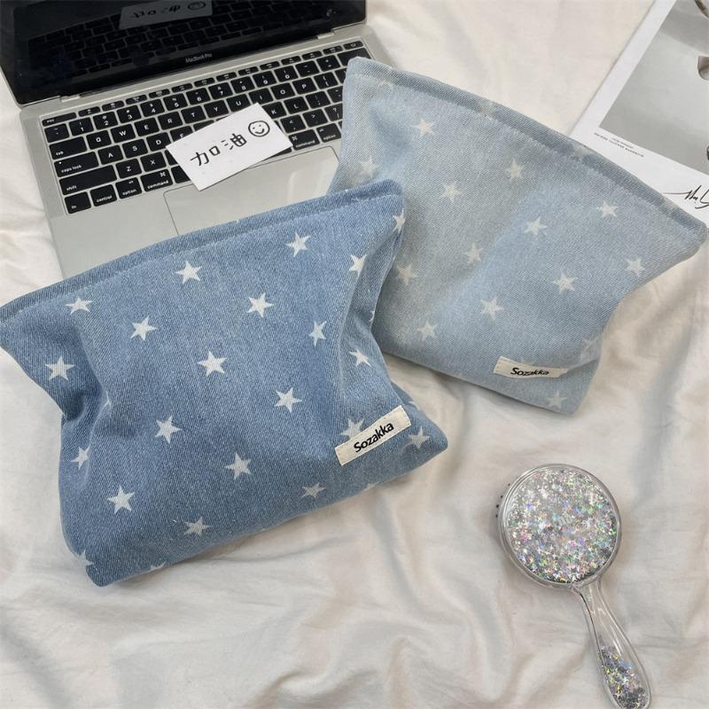 410125 Denim Bow Cosmetic Bag Water Milk Skin Care Products Large Capacity Zipper Storage Bag Shopping Clutch Bag