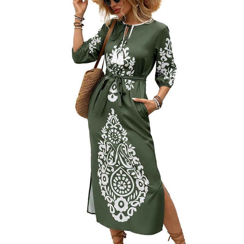 Women's Leisure Holiday Personality Vintage National Style Print Split Dress