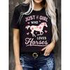 T-shirt Européen pour Amoureux des Chevaux - Haut Décontracté à Manches Courtes Stretch et Col Rond avec Impression et Design « Juste Quelqu'un Qui Aime les Chevaux », Polyvalent pour Toutes les Saisons