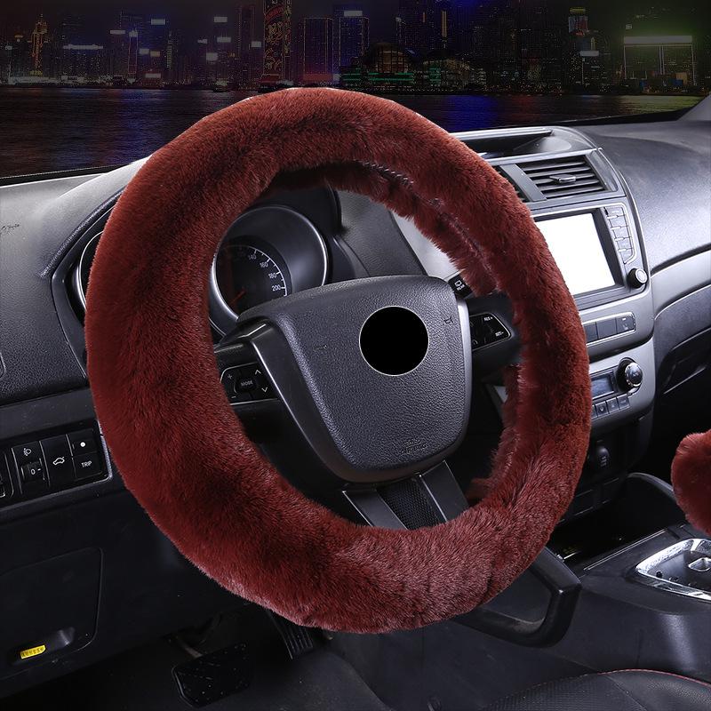 Cream Faux Fur Plush Steering Wheel Cover - Winter Warm, Women's Handle Cover.