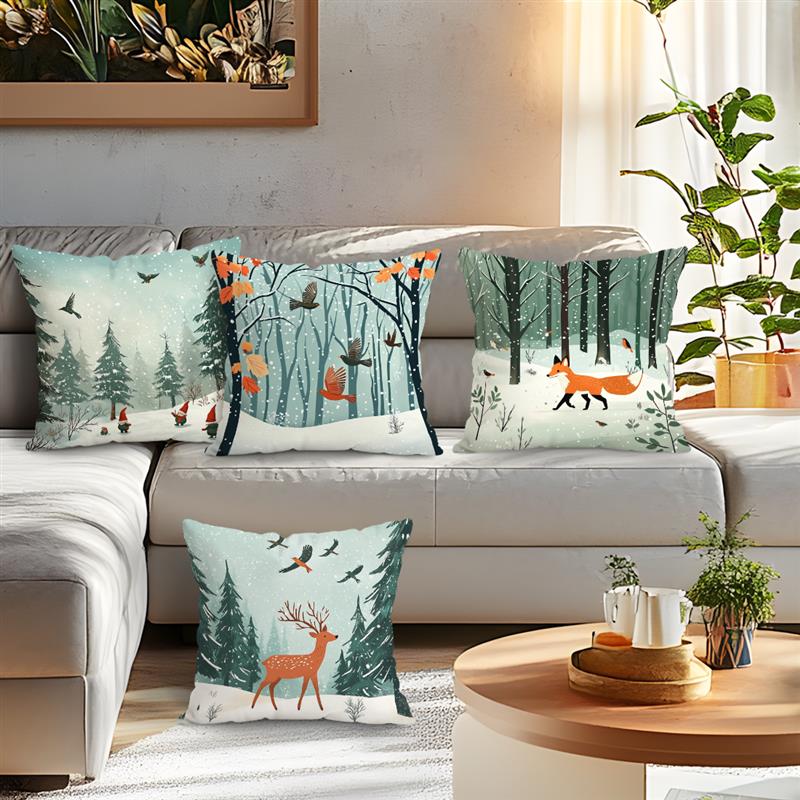 Decorative Cushion Cover Forest Wildlife Pattern Pillowcase Forest Animal Throw Pillows Cases Home Decor Sofa Car Pillow Cover